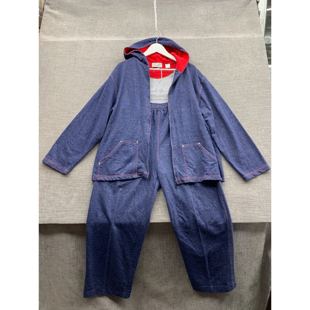 Shenanigans 2 Piece Hoodie & Pants Mens XL Blue Cotton Elastic Waist Full Zip